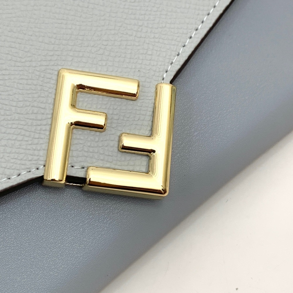 Fendi Ff Diamonds Continental With Chain Leather Wallet Light Blue 19Cm