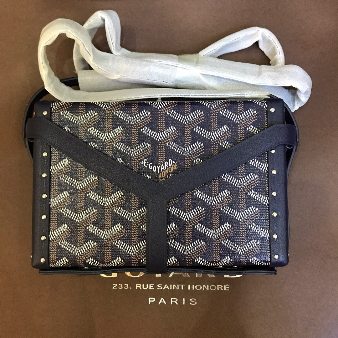 Goyard Minaudiere Trunk Bag 17Cm Navy Blue Canvas
