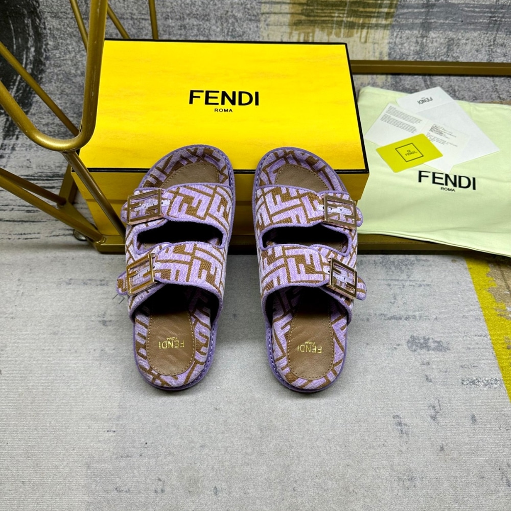 Fendi Feel Ff Jacquard Velvet Slides Amethyst Purple