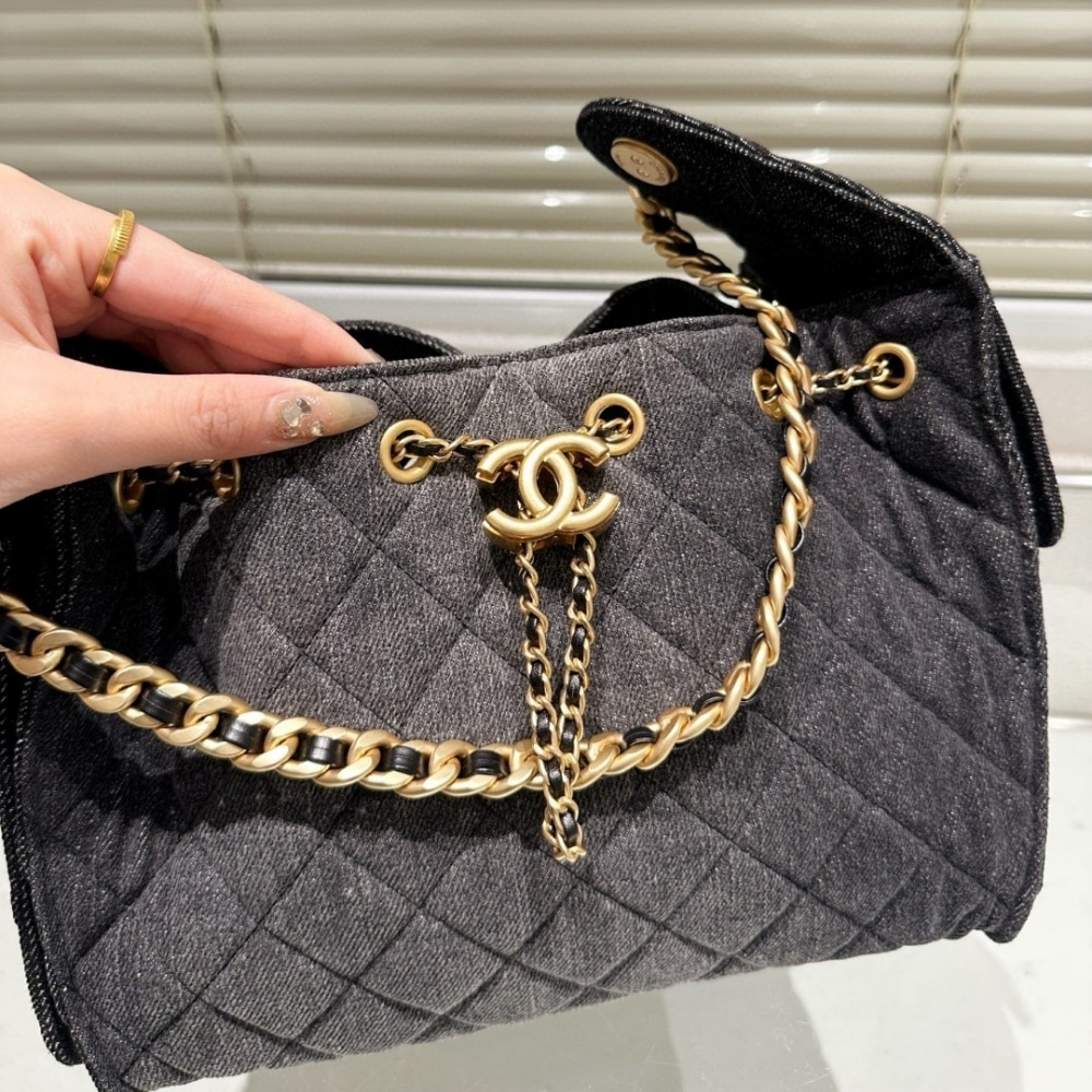 Chanel 25 Small Handbag Washed Denim Black 26cm AS5293 B20520 U0725