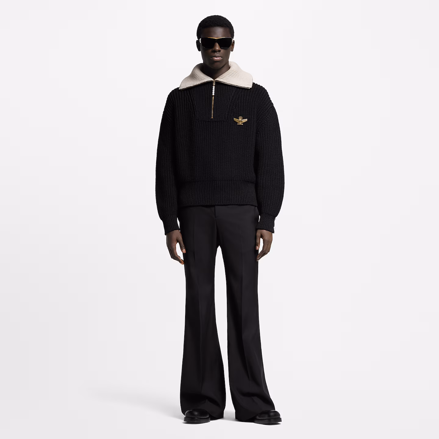 LV 1AHC12 Chunky Wool-Blend Half-Zip Pullover