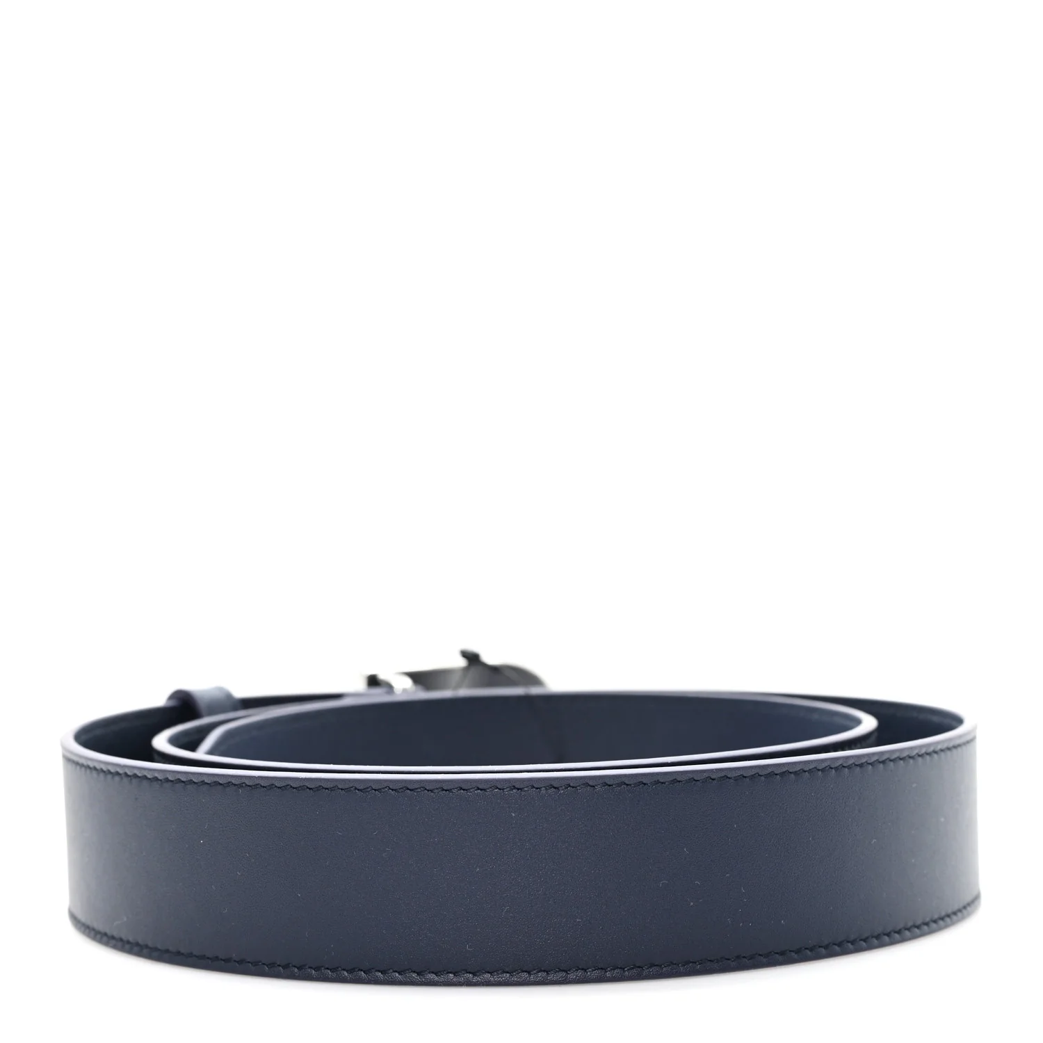 Moon Calfskin Round Plaque 35mm Belt 95 38 Navy