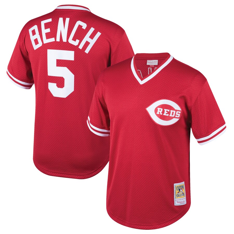 Johnny Bench Cincinnati Reds Mitchell&Ness Youth Cooperstown Collection Mesh Batting Practice Jersey Red