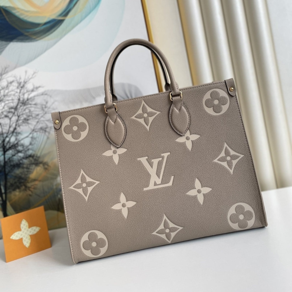 Louis Vuitton Onthego MM Monogram Empreinte Leather Tote Bag Dove Cream 35cm M45494