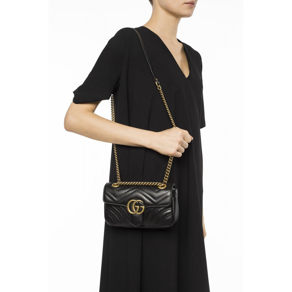 Gucci GG Marmont Matelasse Chevron Leather Mini Bag Black