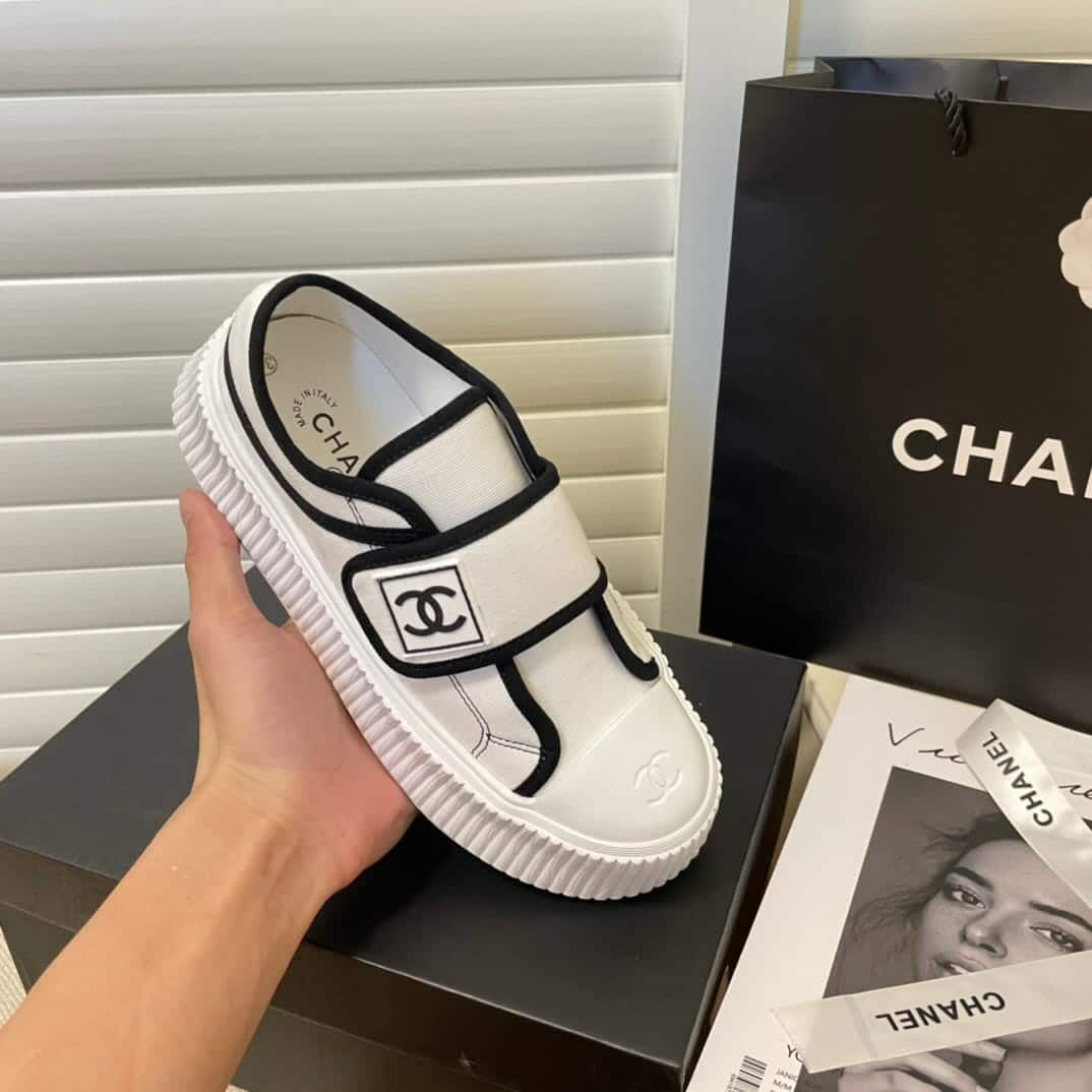 Chanel White Cc Cap Toe Slipon Sneaker White