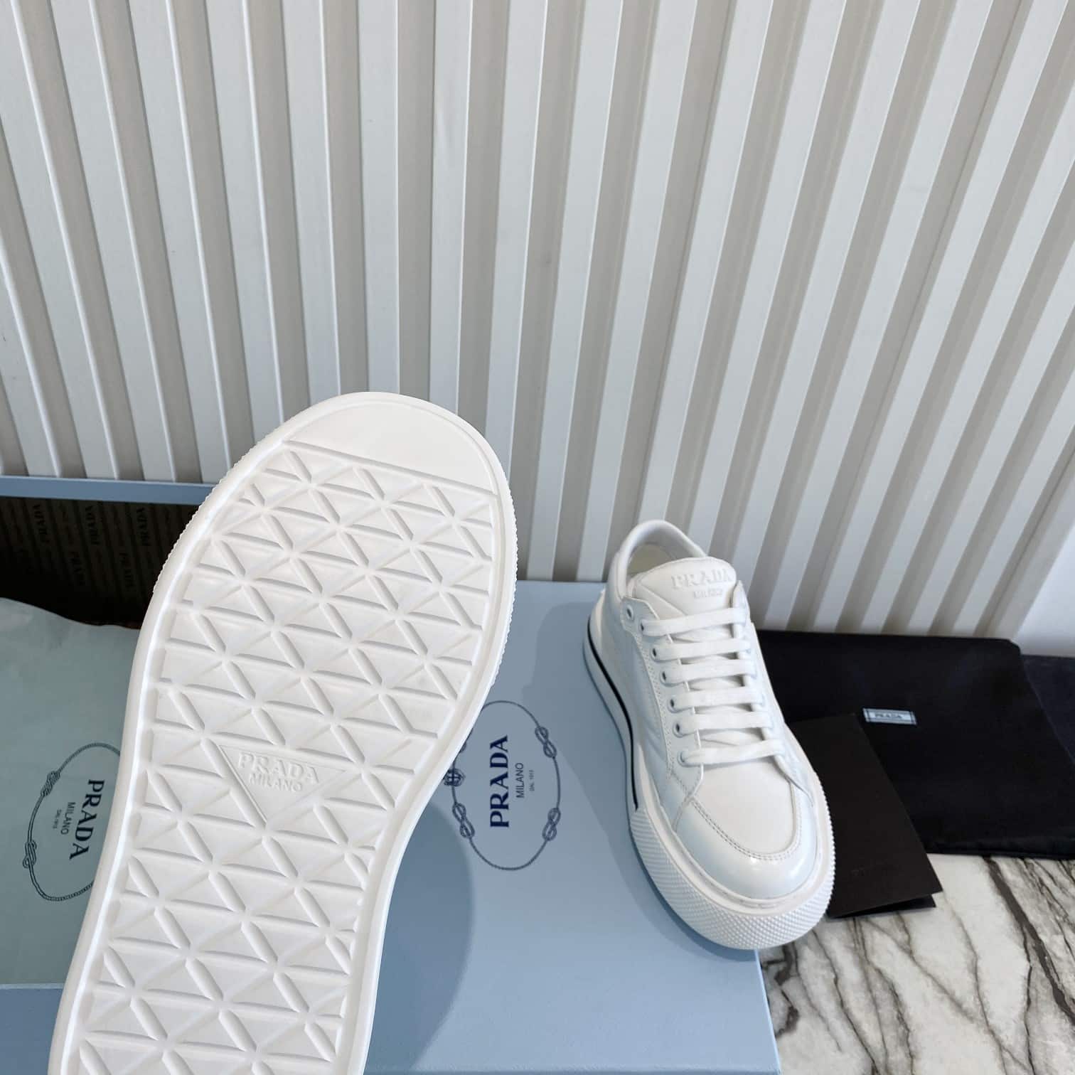 Prada Macro Re-Nylon And Brushed Leather Sneakers White 2Eg3763Lf5F0009