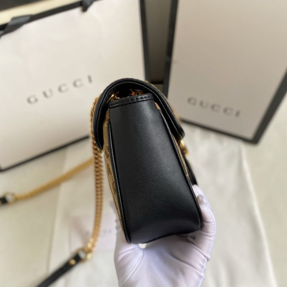 Gucci Gg Marmont Shoulder Bag Beige Black 26Cm 443497 Hvkeg 9772
