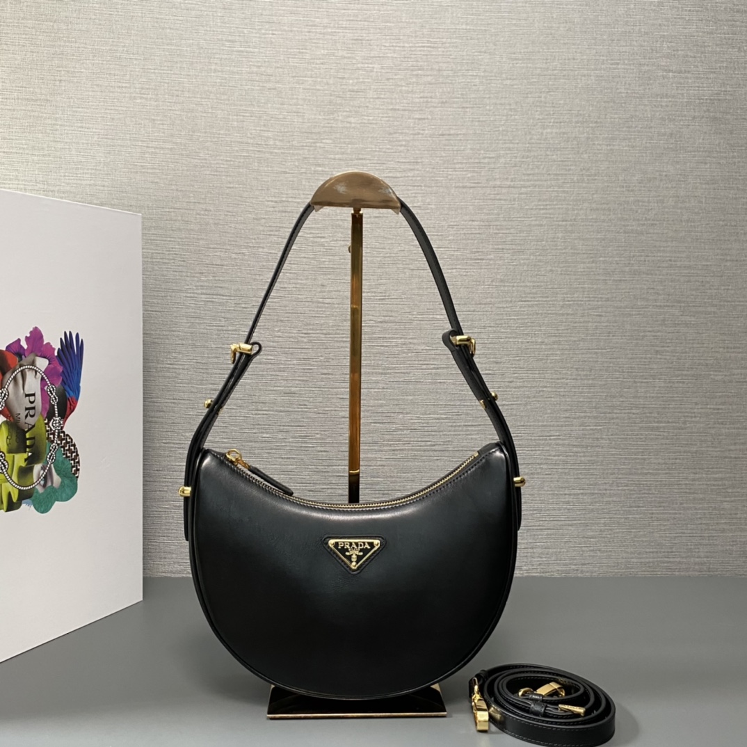 Prada Arqué Leather Shoulder Bag Black 22.5cm