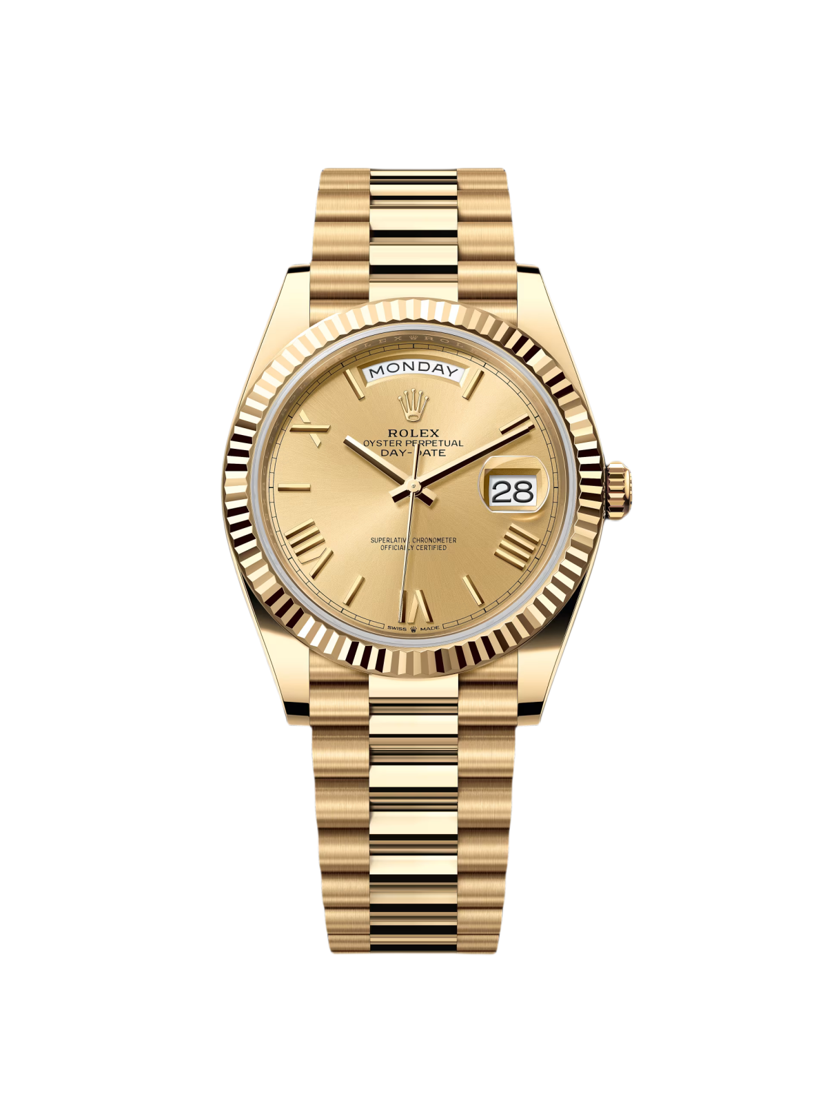 【Super Clone】RLX Day-Date President 40mm Yellow Gold Champagne Roman Numeral Dial - 228238