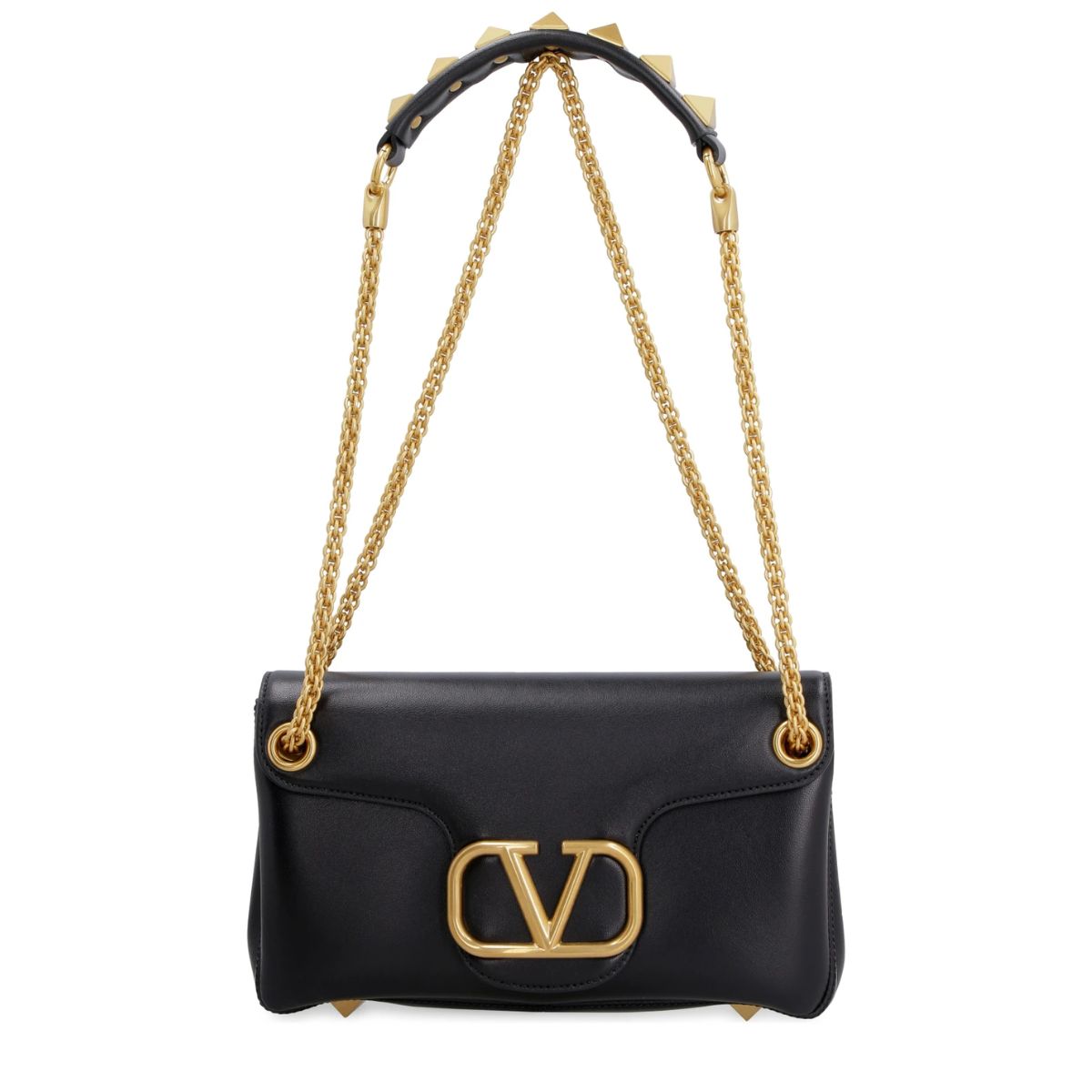 Valentino Garavani Stud Sign Nappa Shoulder Bag Black 28cm