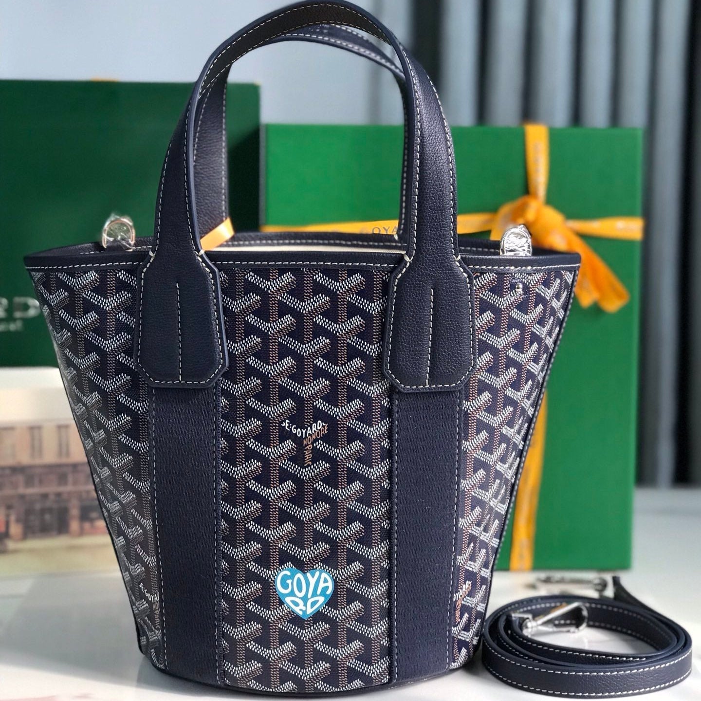 Goyard Small Belharra 24 Cm Navy Blue Goyardine Canvas And Lambskin