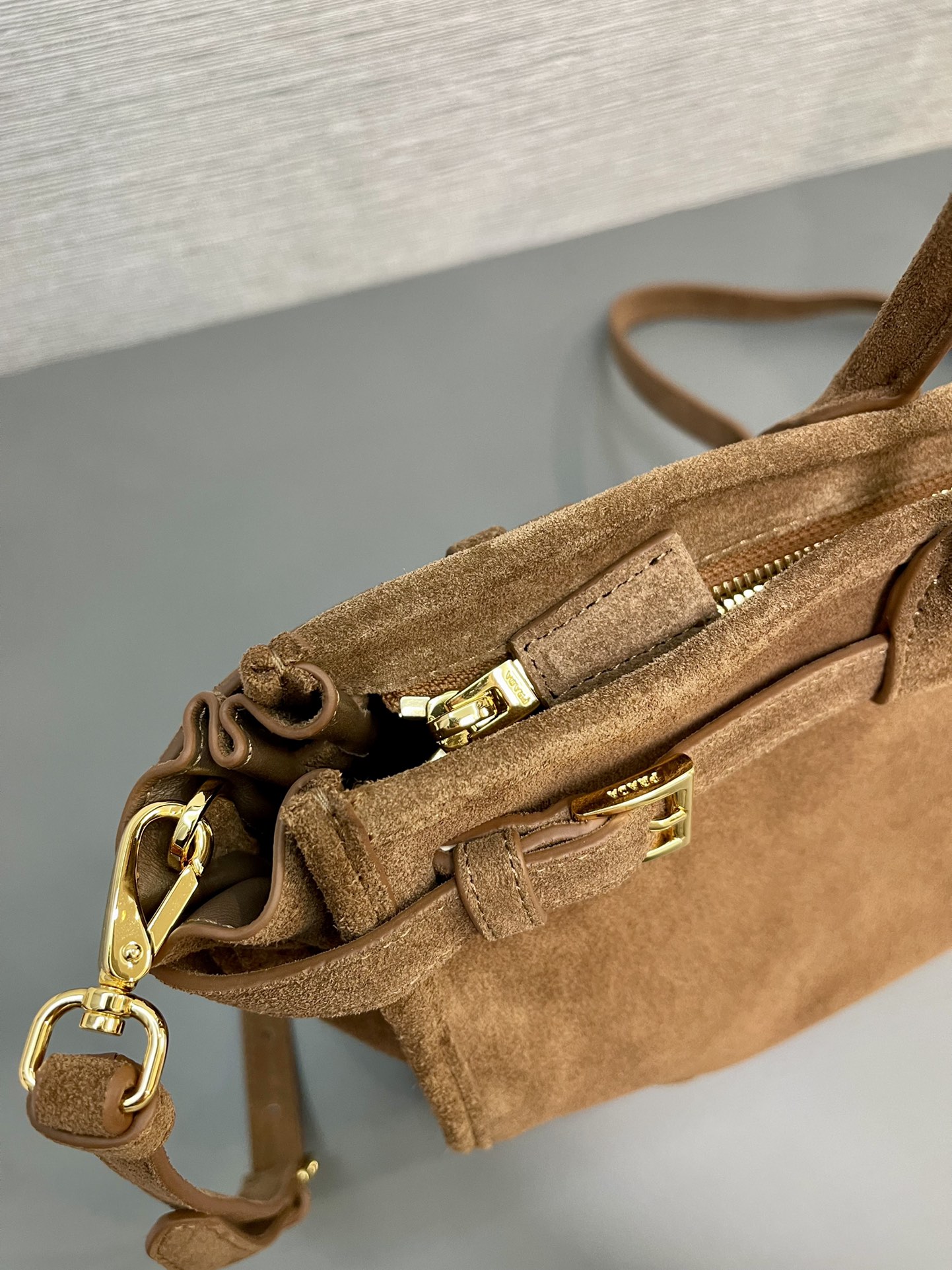 Prada Bonnie Large Suede Handbag Cocoa Brown 38cm