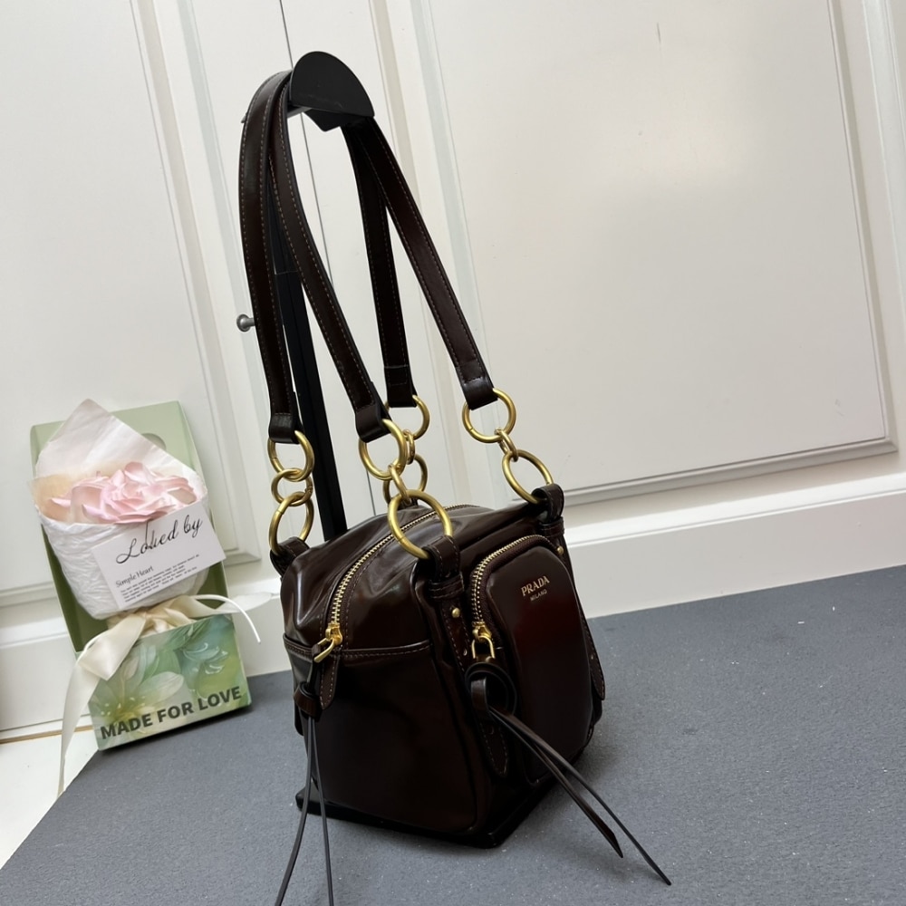 Prada Dangle Top Handle Mini Bag Brown 14Cm