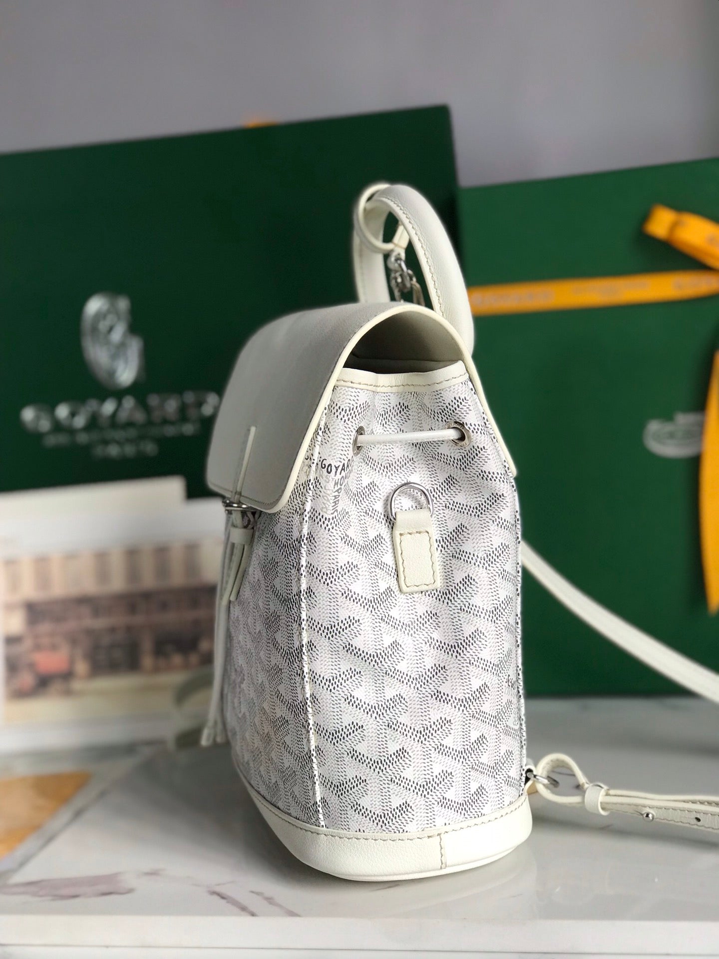 Goyard Alpin Mini Backpack 21 Cm White Lambskin And Goyardine Canvas