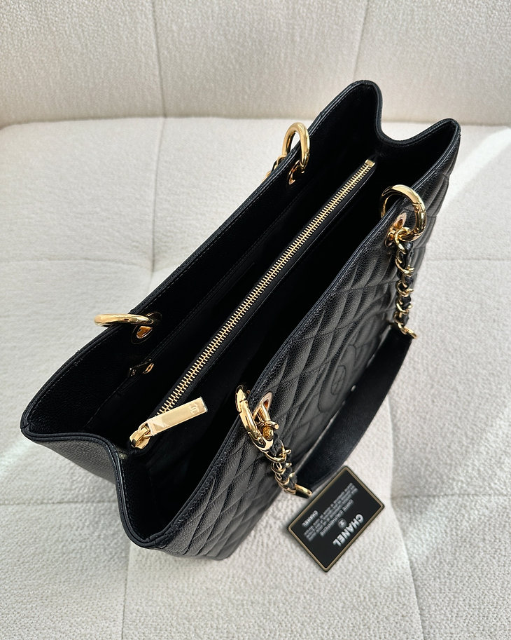 Chanel Classic Tote Bag Gold Toned Hardware Black 34cm
