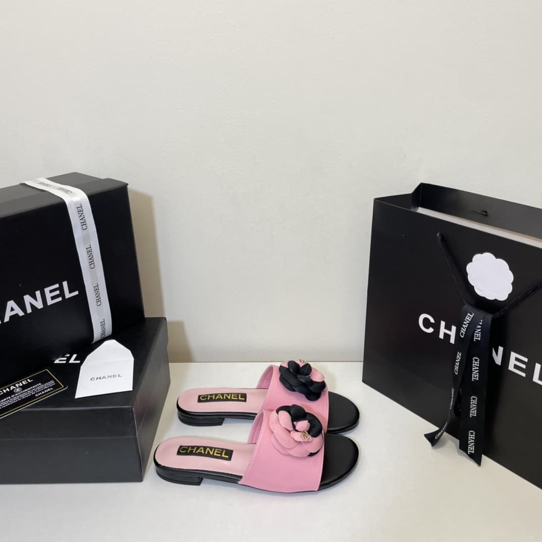 Chanel Camellia Slides Pink Black