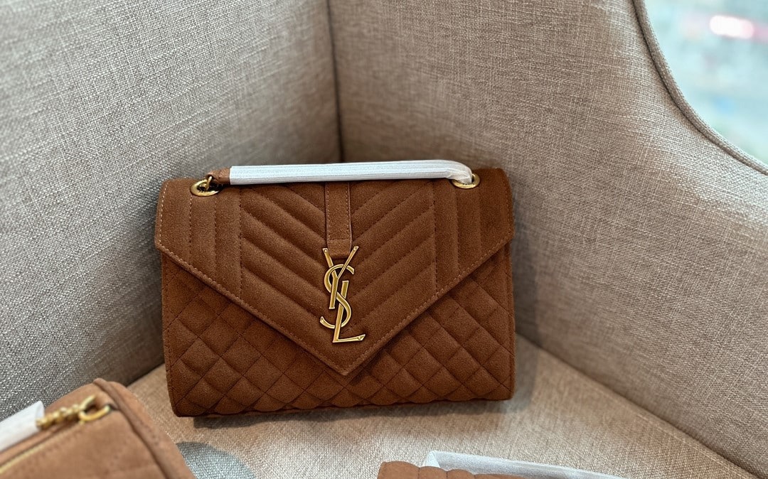Saint Laurent Le 5 A 7 Bea In Suede Golden Leaf 55Cm Suede Shoulder Bag Brown 24Cm