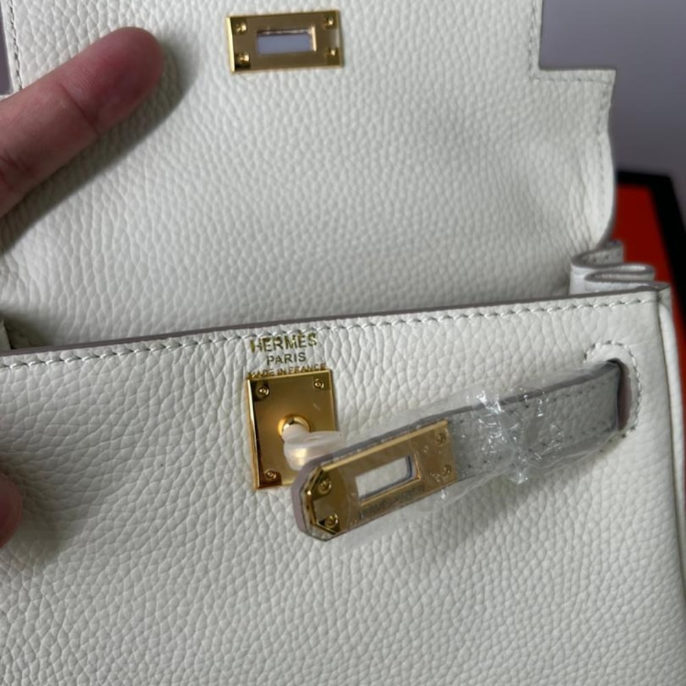 Hermes Mini Kelly Bag Epsom White Gold Hardware 20Cm