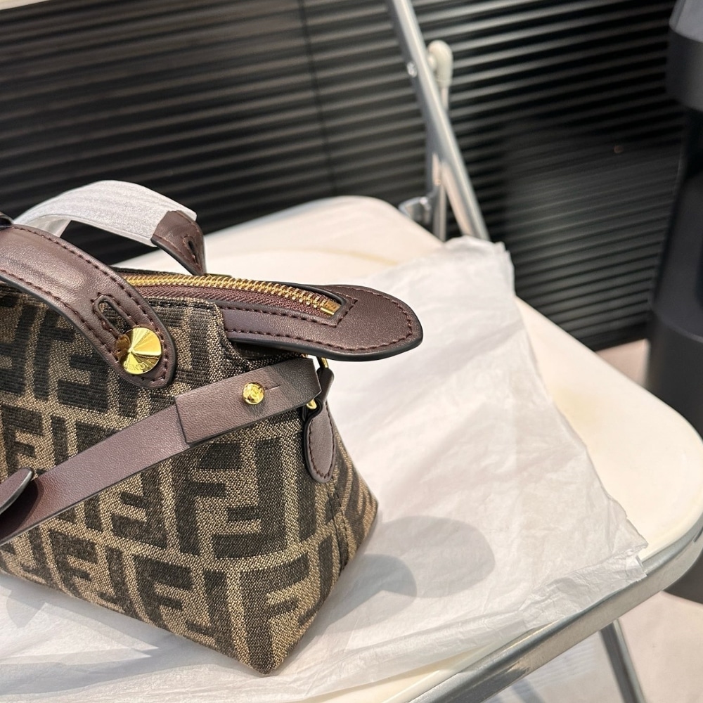 Fendi By The Way Soft Medium Brown Ff Jacquard Fabric Bag 27Cm