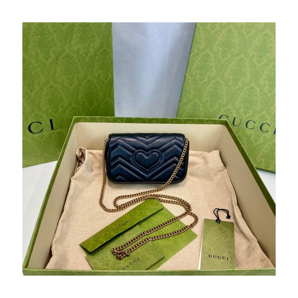 Gucci GG Marmont Matelasse Chevron Leather Super Mini Bag Black