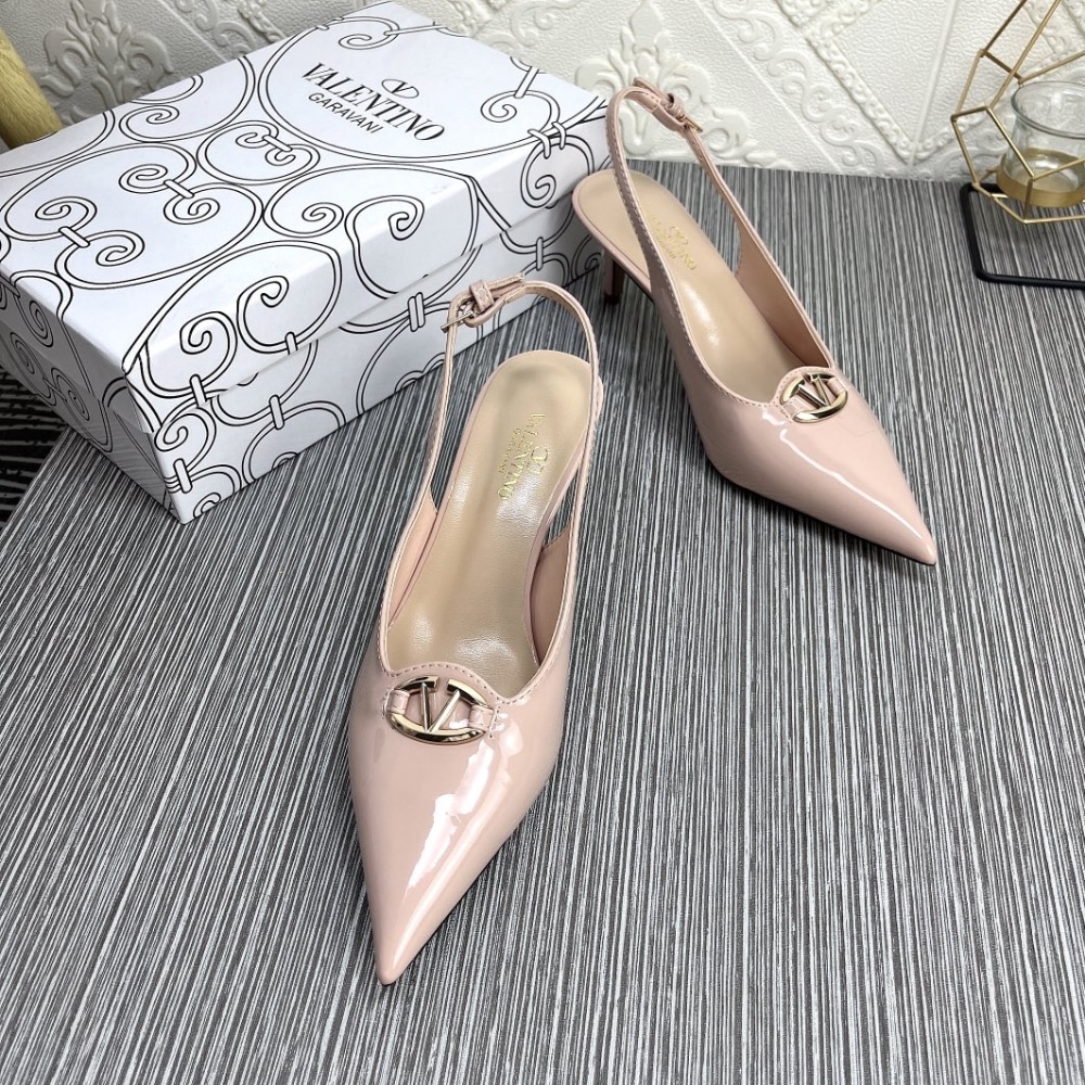 Valentino VLogo The Bold Edition Patent Leather Slingback Pumps, 60mm – Beige Rose