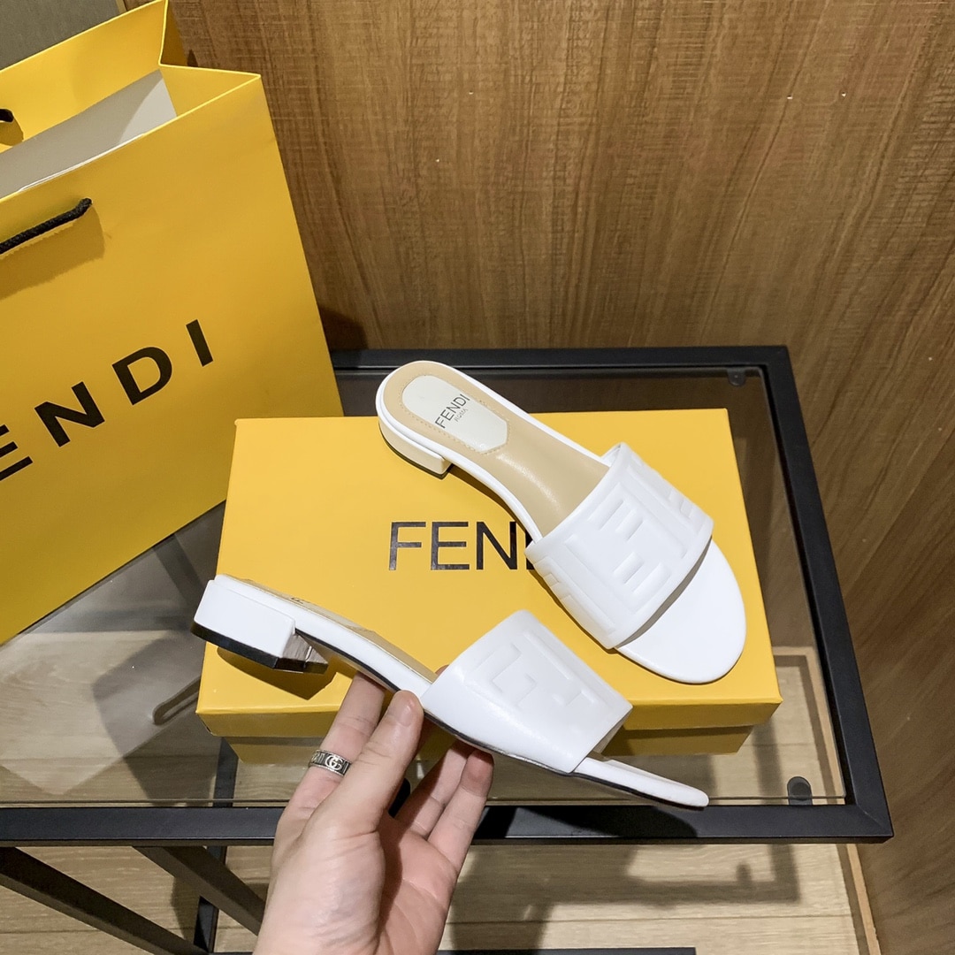 Fendi Silk Cowhide Slippers White