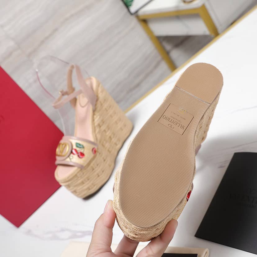 Valentino Garavani Natural Logo Wedges Sandal Beige 6W0S0Ly9Cec32H