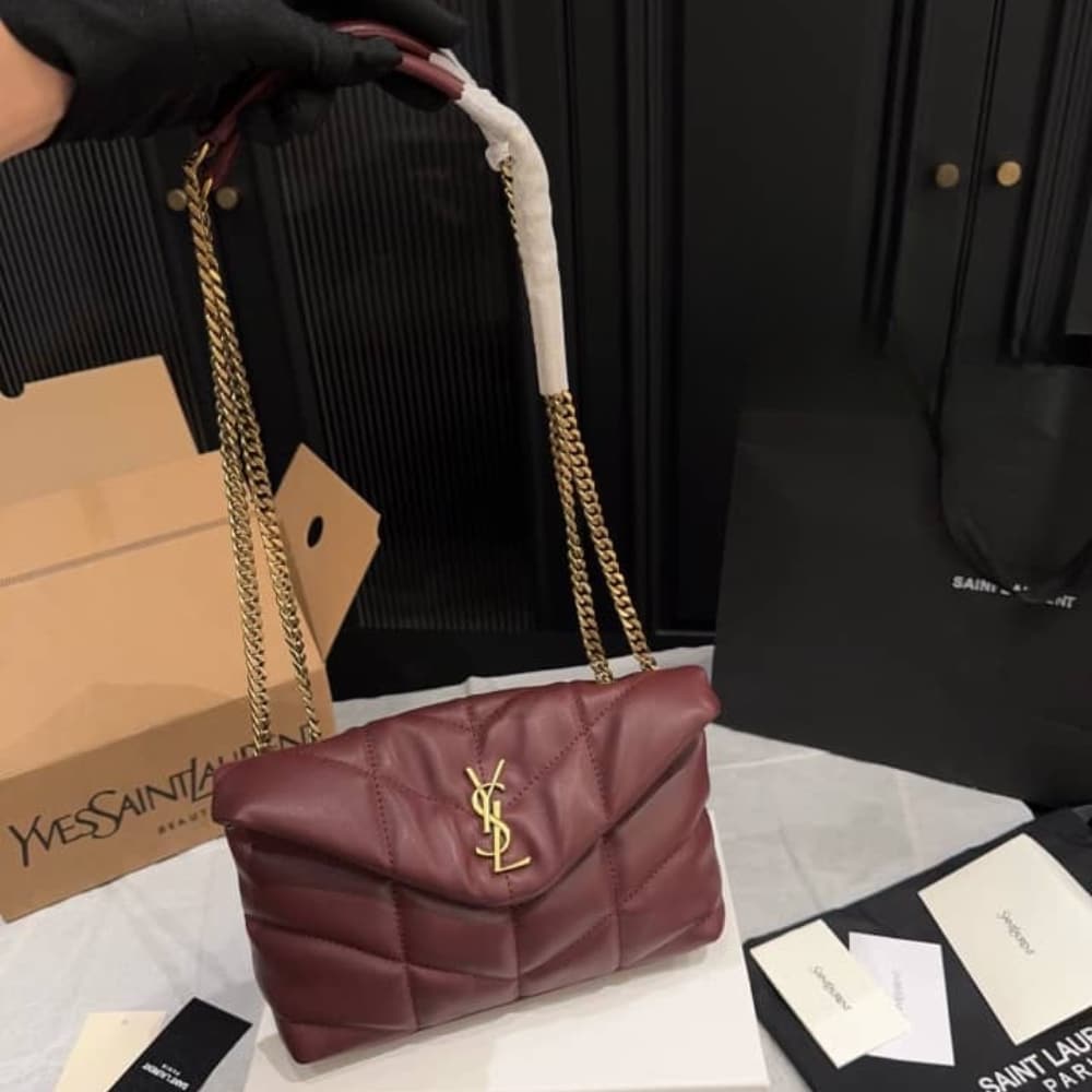 Saint Laurent Toy Puffer In Shiny Leather Burgundy 22Cm 759337Aaffa6593