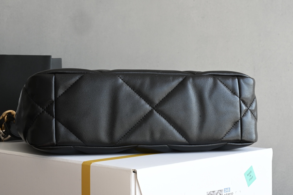 19 Large Flap Bag in Black Lambskin with Mixed Gold & Silver Hardware (Model AS1160)