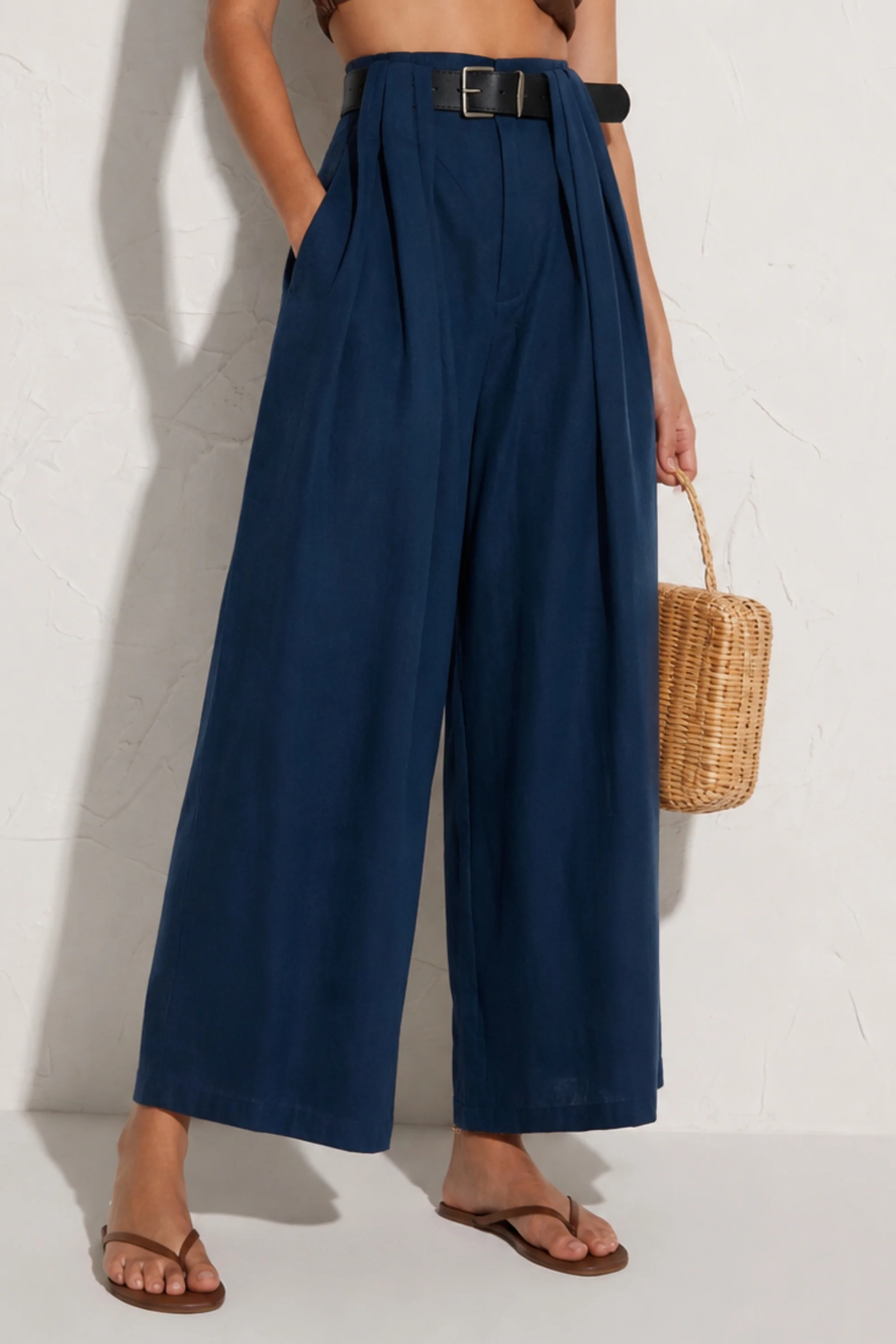 Ocean Blue Belted Drape Pants