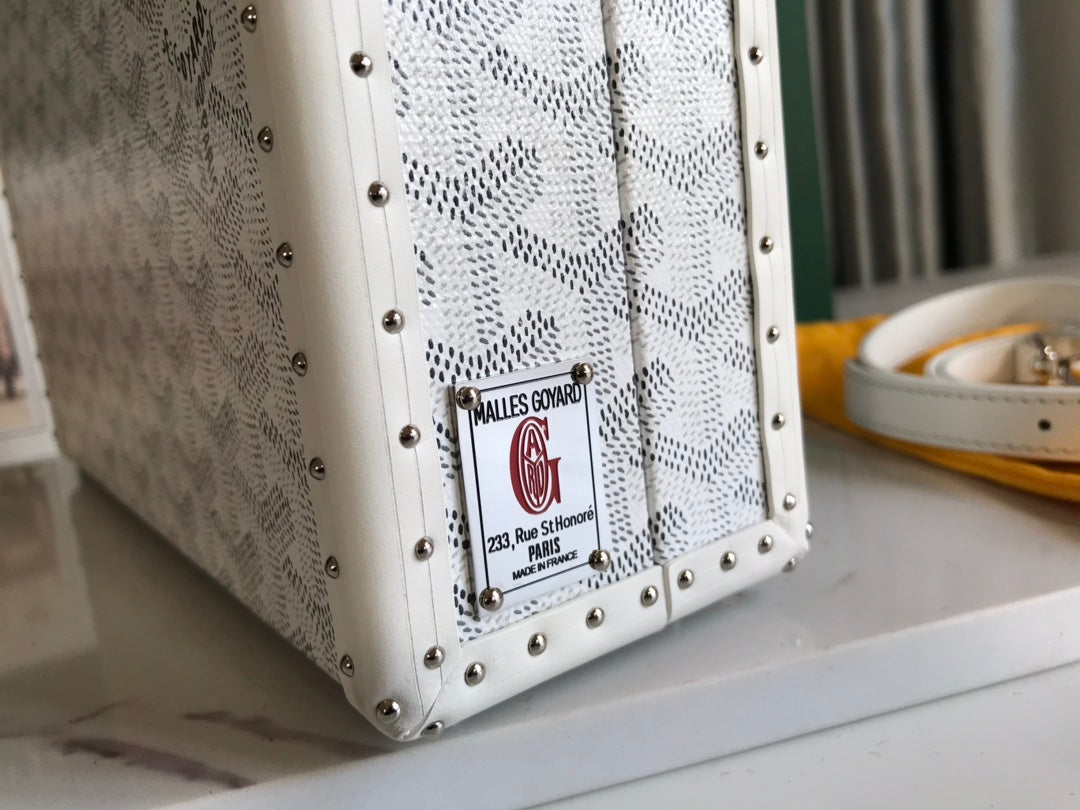 Goyard Grand Hôtel Trunk Bag 24.5cm White Goyardine Canvas And Calfskin