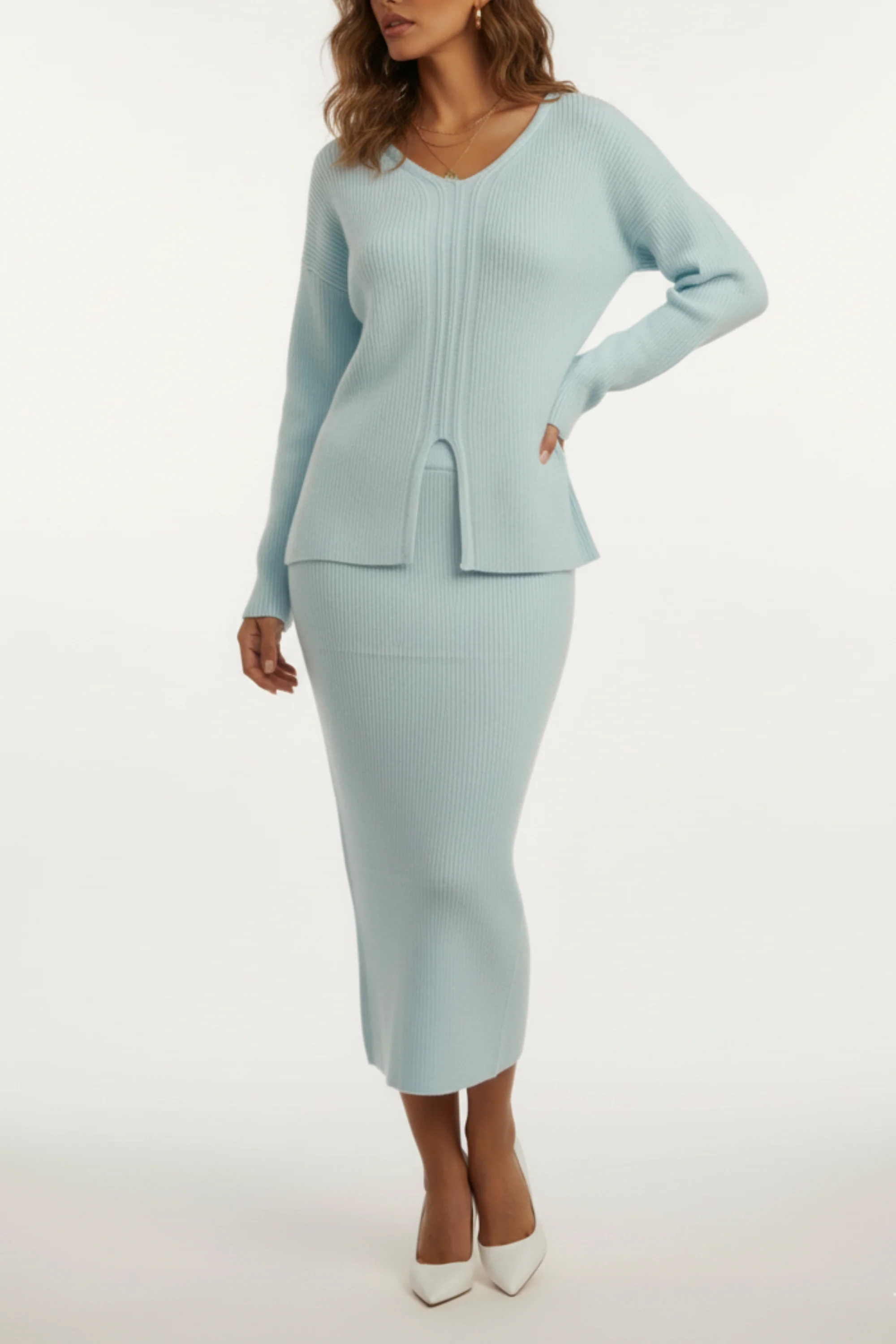 Sky Mist Knitted Skirt Co-ord Set