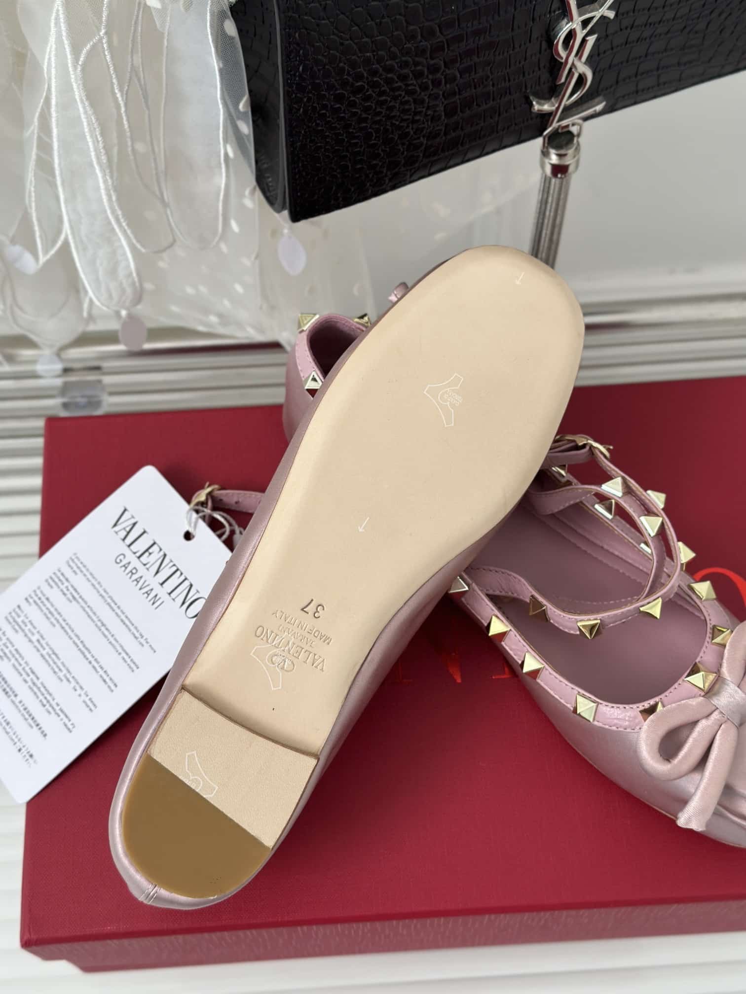 Valentino Garavani Rockstud Satin Ballerina Water Lilac 3W2S0Hb6Swh 6E0
