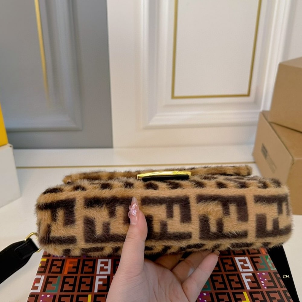 Fendi Baguette Sheepskin Bag Brown 26Cm
