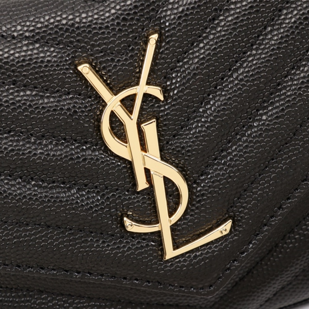 Saint Laurent Classic Cassandre Grain De Poudre Chain Wallet Black 22cm 377828BOW011000
