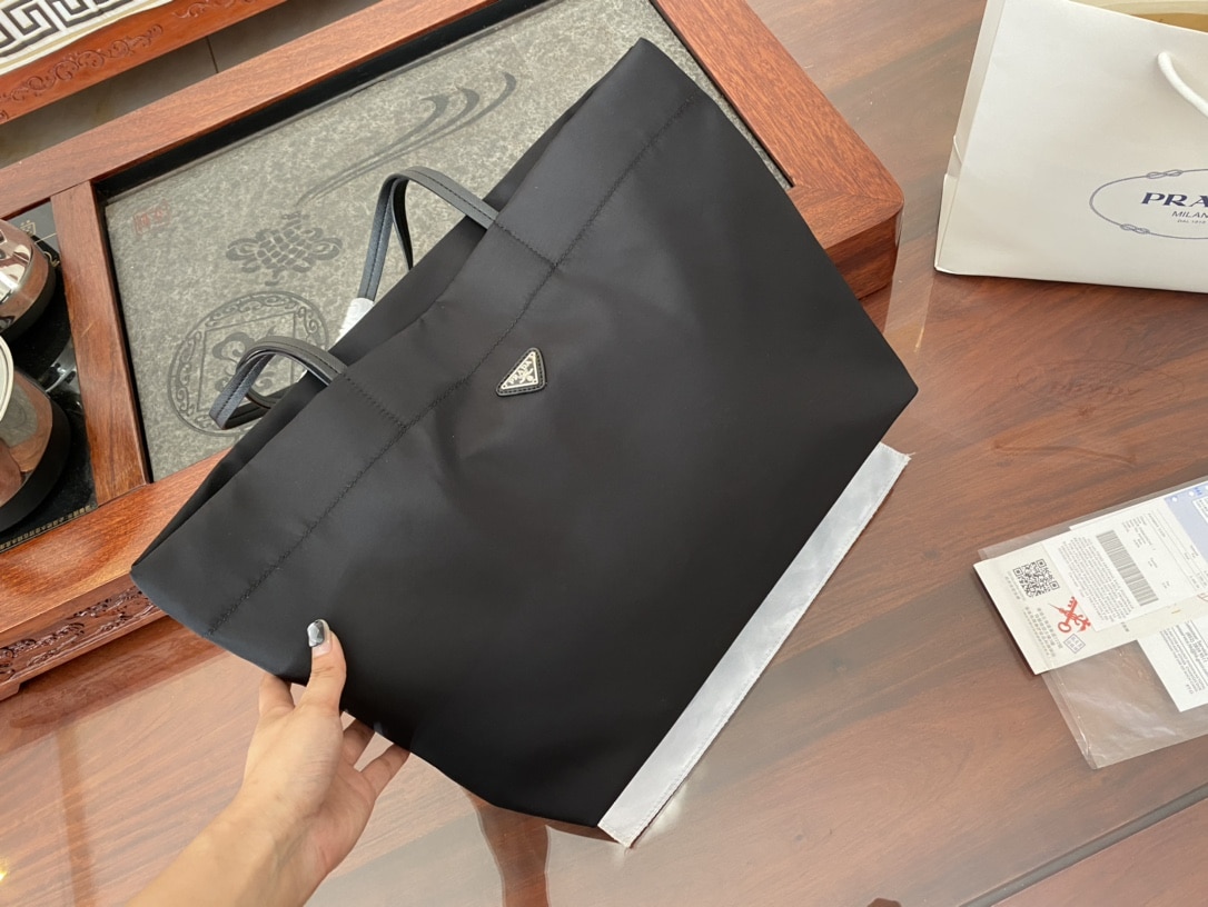Prada Re-Nylon And Saffiano Leather Tote Bag Black