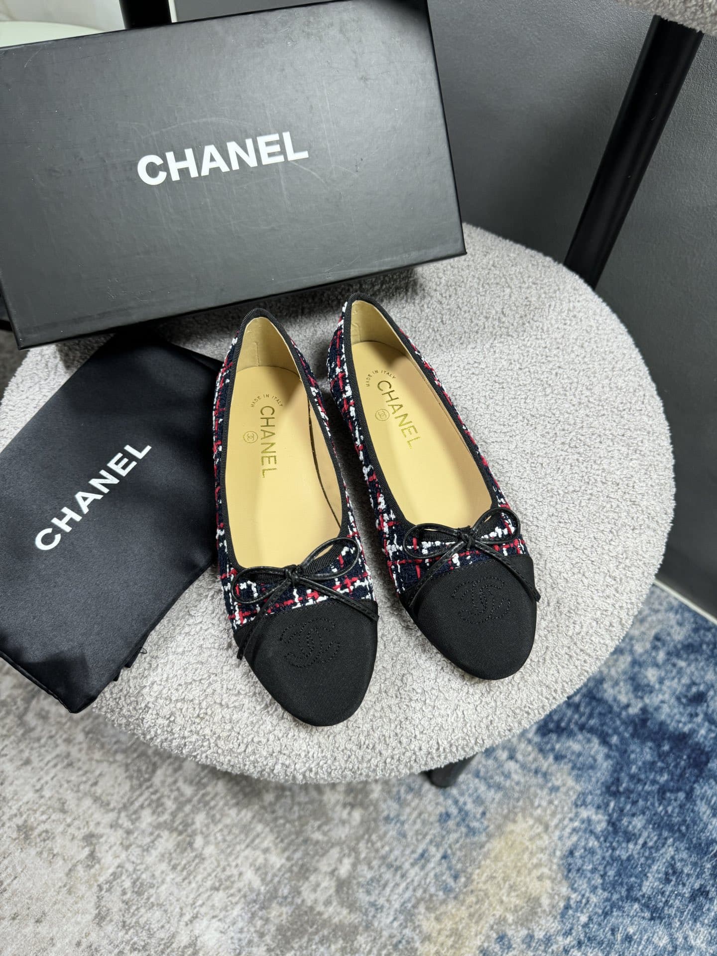 Chanel Ballerina Flat Shoes Tweed In Black