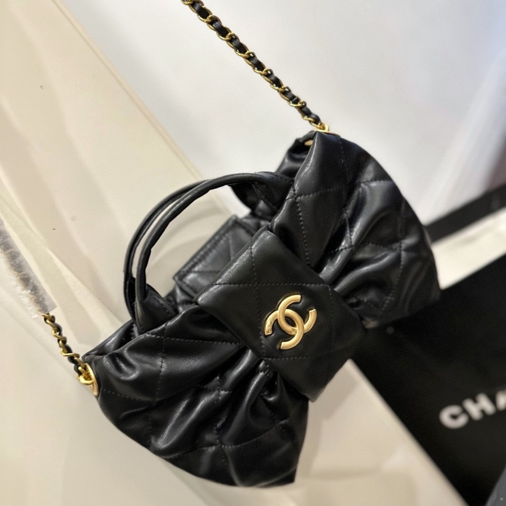 Chanel Mini Bow Bag Shiny And Gold Tone Metal Black 21Cm As5849 B22148 94305