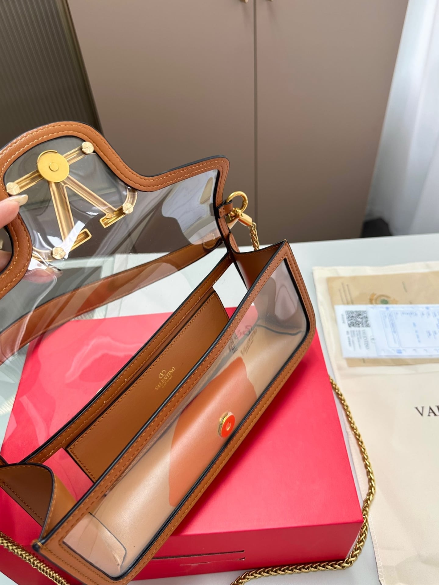 Valentino Garavani Locò Pvc And Leather Shoulder Bag Brown 24Cm