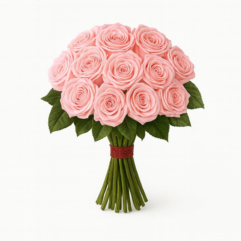 One Dozen Fresh Roses Bouquet, 12 Premium 50CM Long-Stem Ecuador Roses, Hand-Tied Floral Arrangement, Fresh Cut Flowers for Valentine’s Day, Anniversaries, Birthdays, Holidays (PINK)