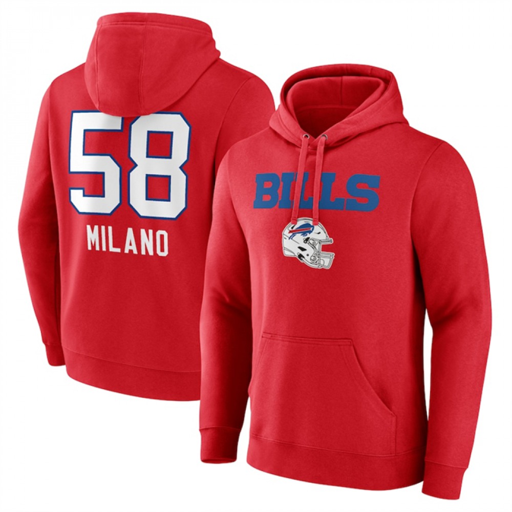 Buffalo Bills #58 Matt Milano Red Team Wordmark Player Name & Number Pullover Hoodie