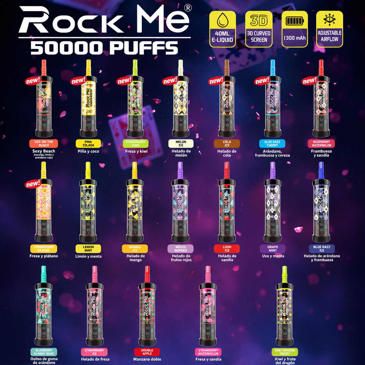 【New Arrive】ROCK ME SHEESHA 50K Puffs Latest Original LCD Display Disposable Vape Pen