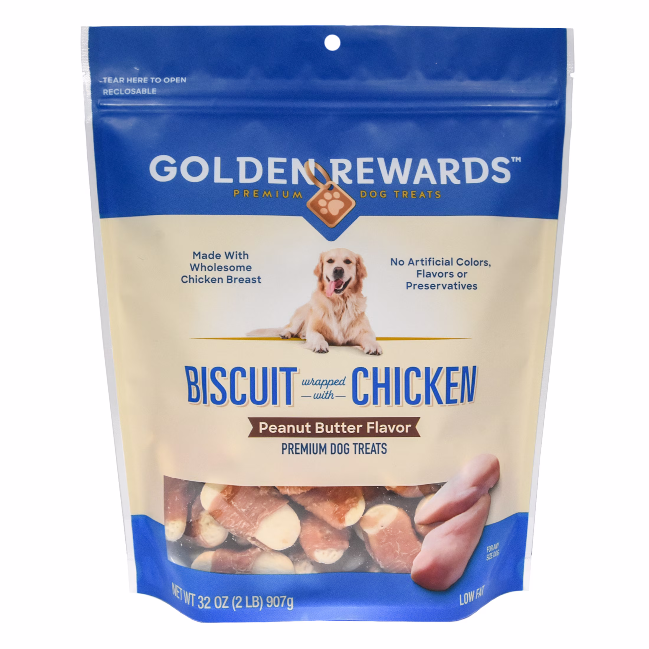 Golden Rewards Peanut Butter Flavor Biscuit Wrapped with Chicken Dry Biscuit Treats for Dogs, 32 oz