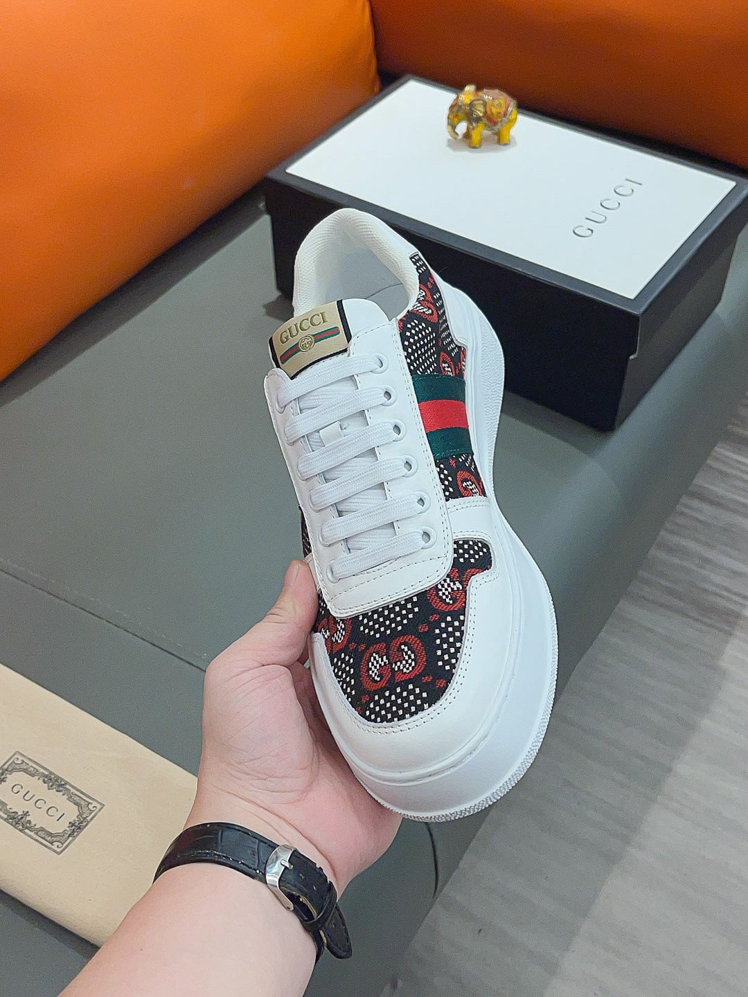 Gucci Screener Gg High Top Sneaker White With Red Logo