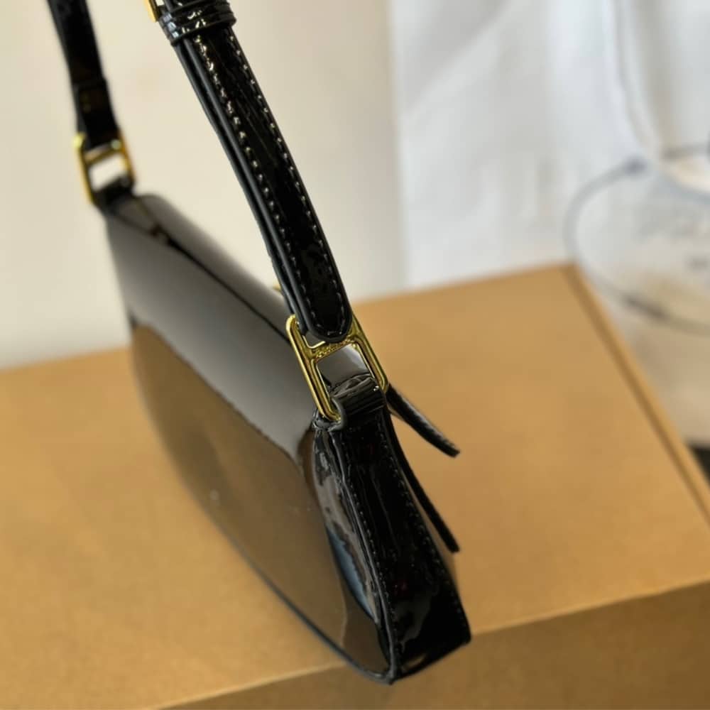 Prada Cleo Bag In Brushed Leather With Triangle Logo Black 24Cm
