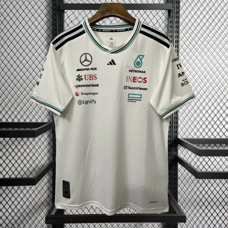 2025 F1 ercedes Benz White T-shirt Racing Suit