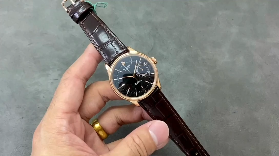 【Super Clone】Rolex Cellini Date 50515 Brown Leather Black Index Dial 39mm Mens Replica Watch