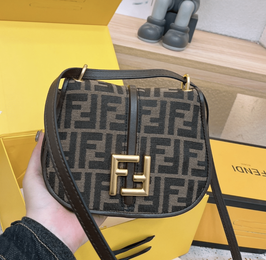 Fendi C’Mon Small Brown Ff Jacquard Fabric Bag 20Cm