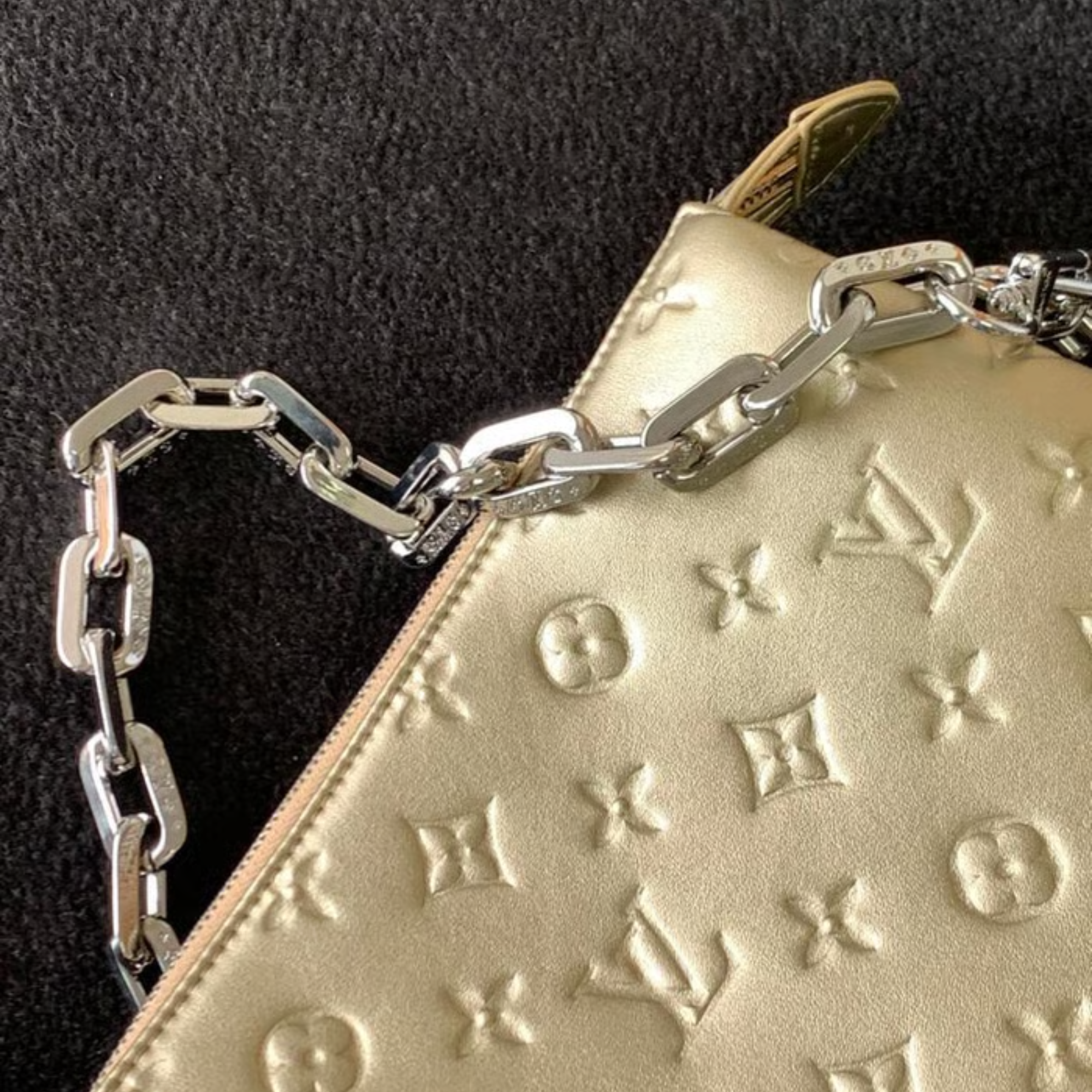 Louis Vuitton Lambskin Embossed Monogram Coussin PM Gold